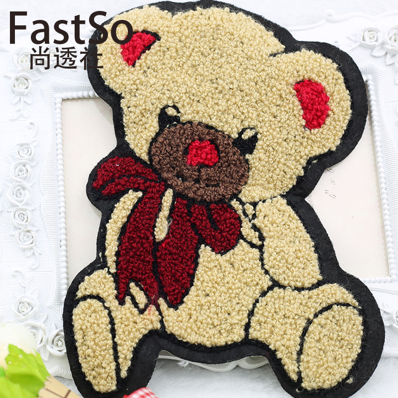 Cartoon Woolen line big buff with bear down jacket Broken Hole-in-the-clothes back Decorative Cloth with baby sweaters appliquise