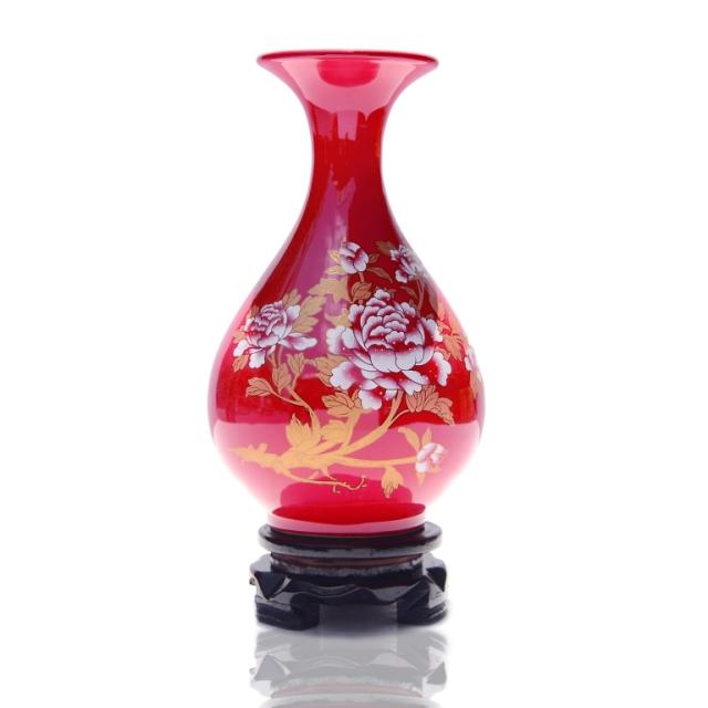 Porcelain bottle living room ornaments Jingdezhen ceramic TV cabinet flower arrangement vase festive Chinese red simple modern Chinese style
