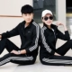 Bộ đồ thể thao cho nam và nữ Những người yêu thích mùa xuân và mùa thu mặc trang phục thể thao chạy bộ thể thao dài tay áo len tập thể dục hai mảnh - Thể thao sau