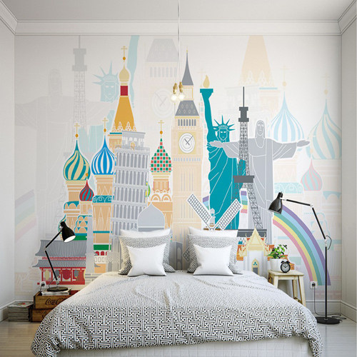 Modern cartoon custom TV sofa background wall children's room background wall beautiful film and television wall