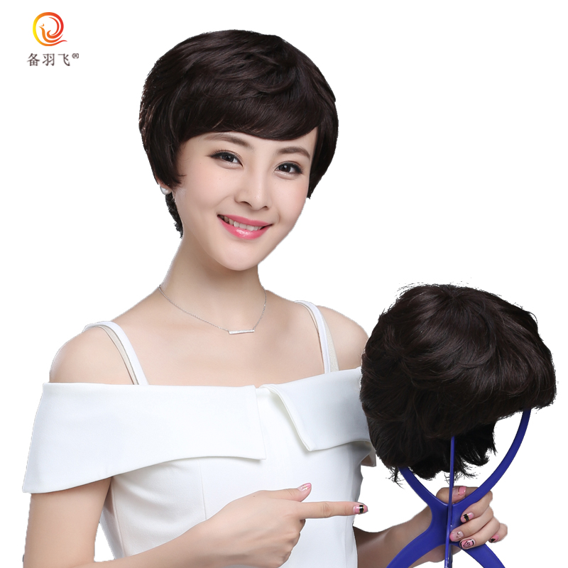 备羽飞特价假发套女士整顶时尚短卷发真发套 逼真假发短发头套