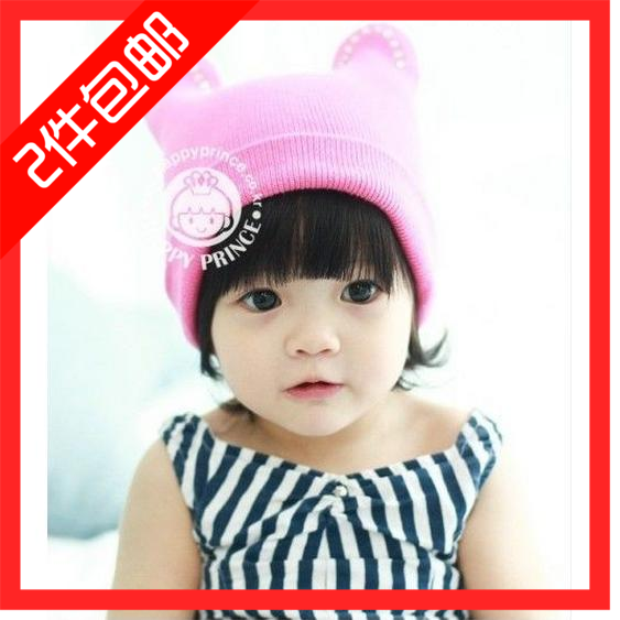 Pretty crown spring and autumn cow horn hat baby pullover hat baby ear protection hat boys and girls hat ice cap