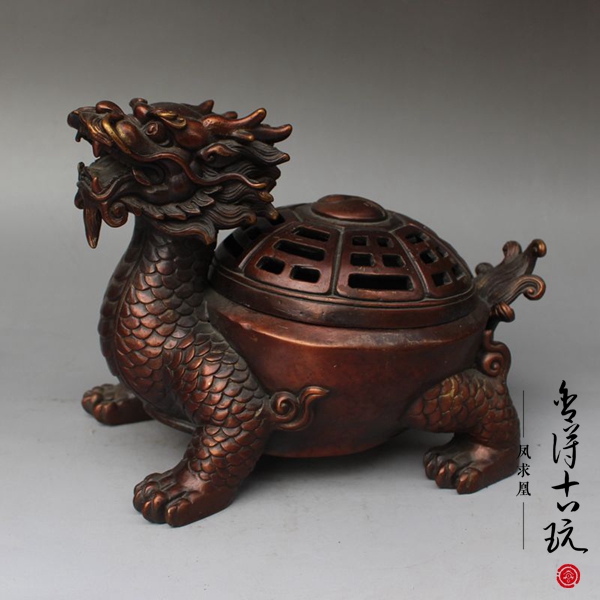 Pure Brass Brass Dragon Turtle Lavender Oven Sandalwood Stove Rings Incense Stove Ancient Play Bronze Ware Antique Bronze Ware Ancient Play Collection