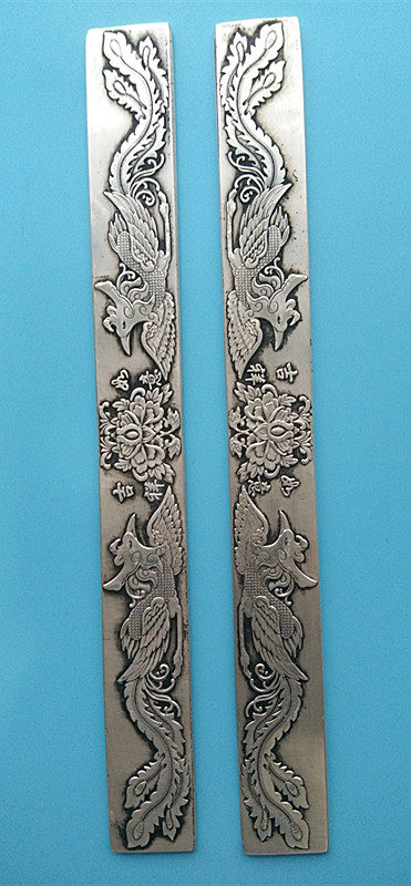 Ancient fun antique with vintage old objects old silver plated pure silver foot silver double Fengpressed collection (pair)