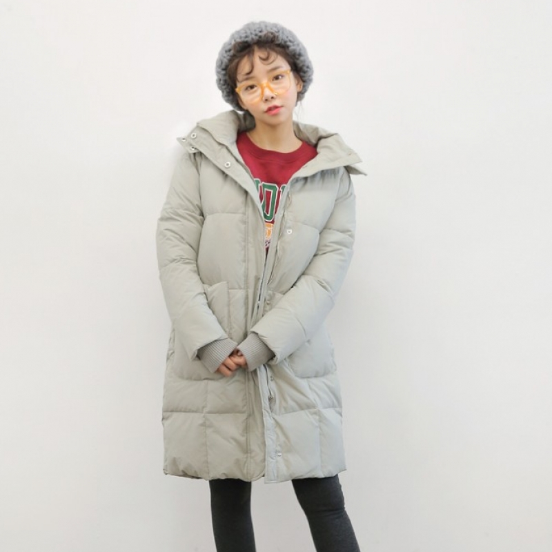韩国stylenanda官方正品 休闲款浣熊毛领长版羽绒服-薄荷色