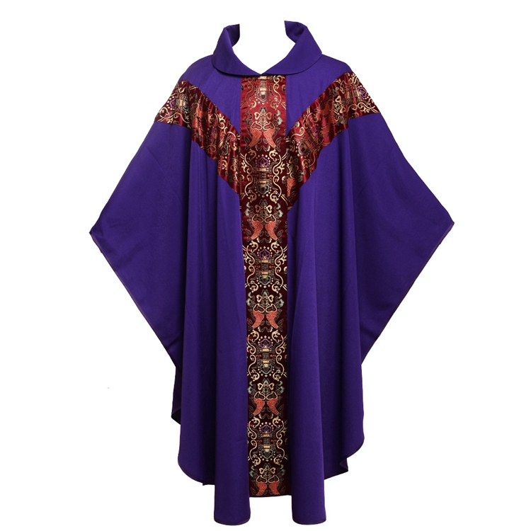 Ecclesiastical Supplies Embroidered Round-Neck Liturgical Clothing Performance Costume Priest's Robe Vintage Long Robe Purple Clerical Robe