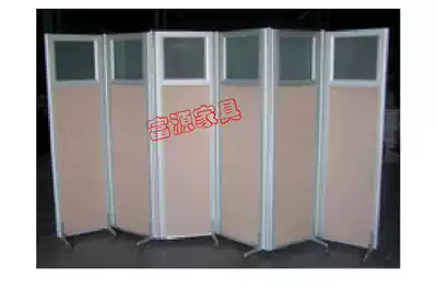 Shanghai direct sales simple partition office tempered glass mobile screen movable partition wall brake pulley folding