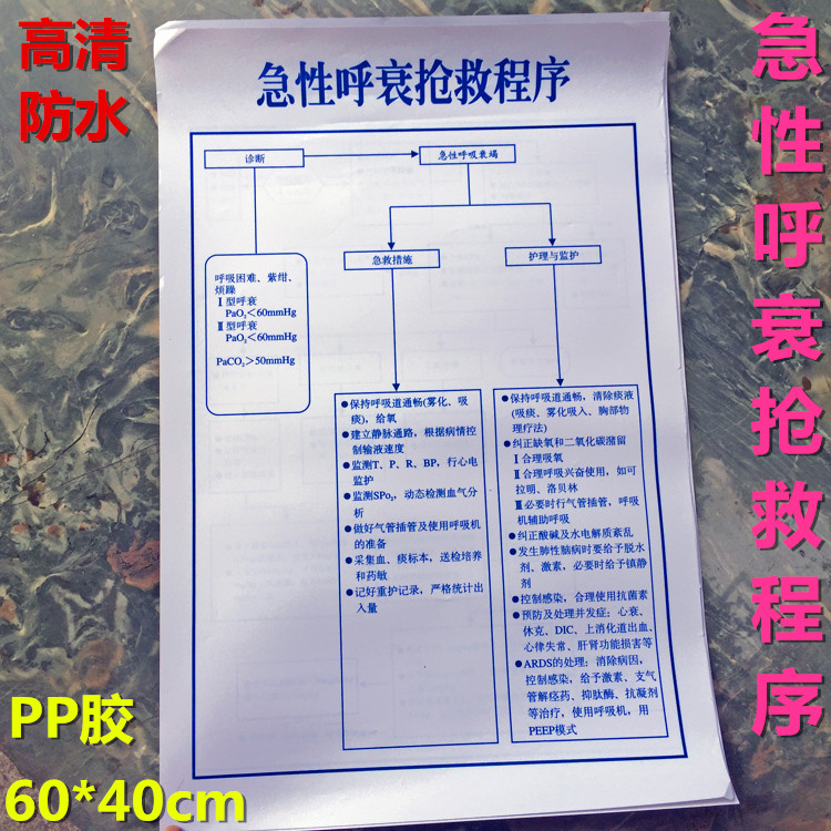 医院急救室墙图急性呼吸衰竭抢救程序挂图防撕医用急救流程指导