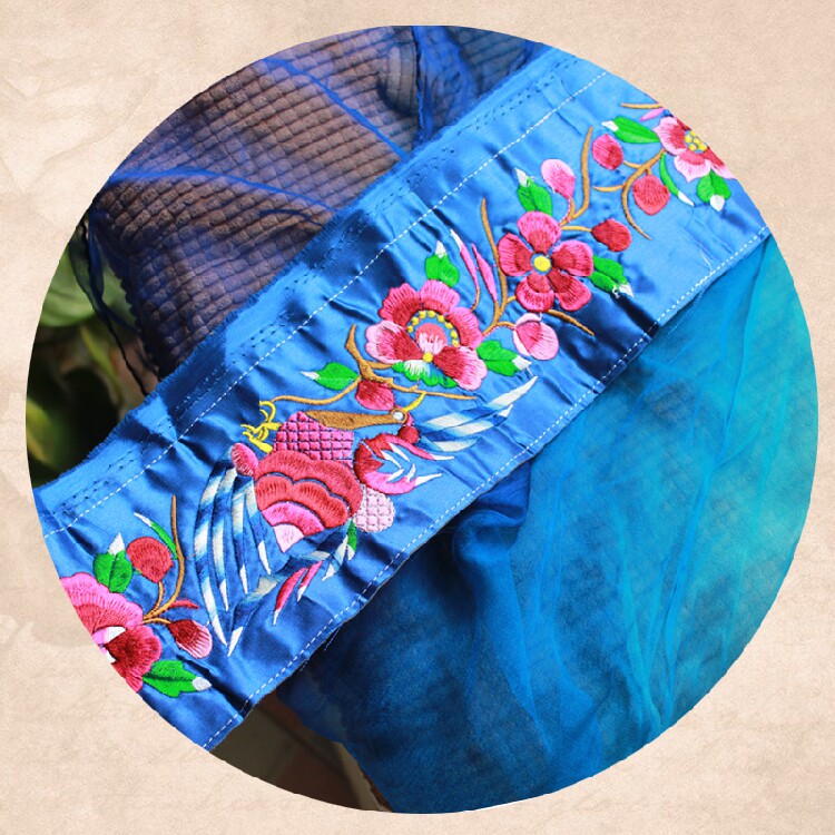 Peach Li Jiao Bao blue silk thread embroidery flower bird embroidered sheet lace accessories 1 2 m