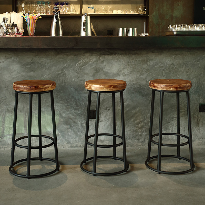 American Retro Bar Table High Chair Solid Wood Round Chair Cafe High Stool Simple Bar Table Chair High Front Desk Chair