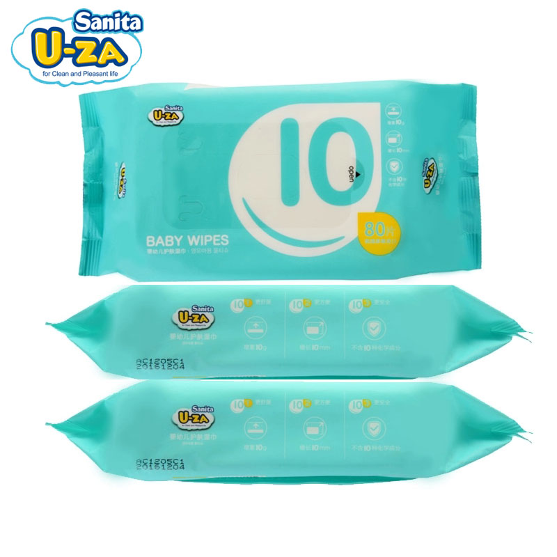 韩国进口U-ZA湿巾 超厚特柔湿纸巾80片*3连包 特惠装 婴儿抽湿巾