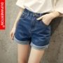 Mùa hè ins cao eo quần short denim nữ lỏng quăn Hàn Quốc phiên bản của chic lỗ rộng lỗ sinh viên hoang dã một từ hot quần quần jean cao cấp