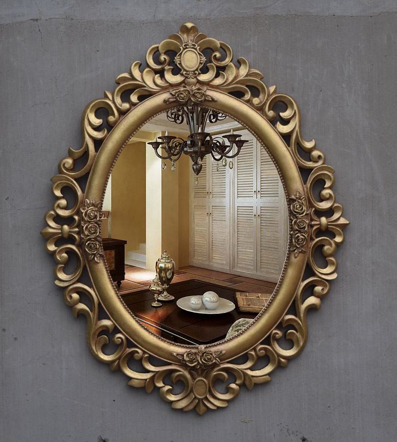 European sculpture retro golden court bathroom mirror decorated with makeup mirror elliptical toilet mirror
