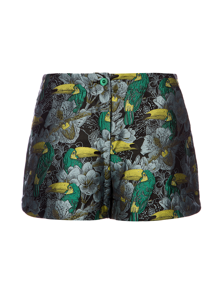 ALLLLLLLBRIGHT 绿色复古花鸟印花短裤