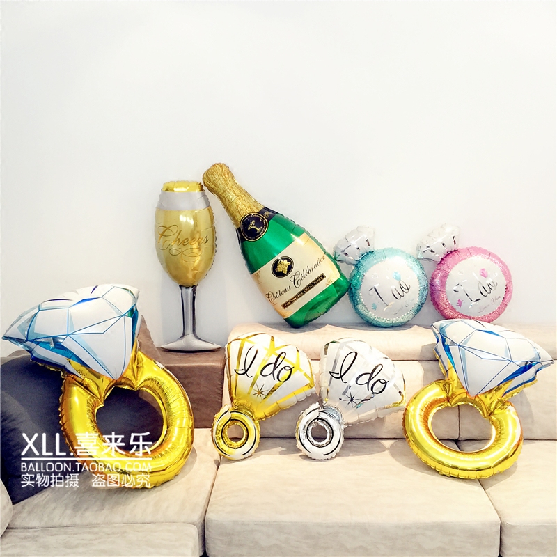 Wedding Wedding room decoration Tanabata Valentine's Day Bar Party decoration Champagne bottle Wine glass Diamond ring Aluminum film balloon