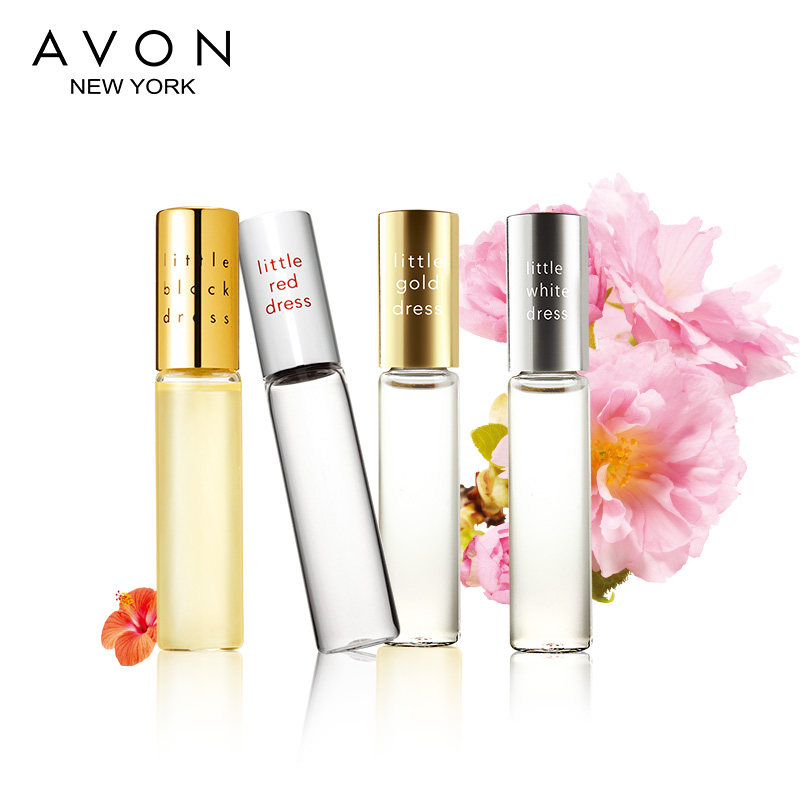 avon/雅芳经典走珠香水四支套装  小黑裙+小红裙+小白裙+小金裙
