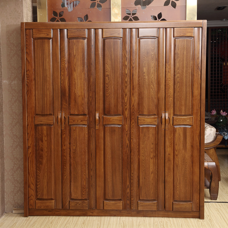 Modern minimalist Chinese elm solid wood wardrobe two doors three doors five doors solid wood bedroom furniture wardrobe large wardrobe