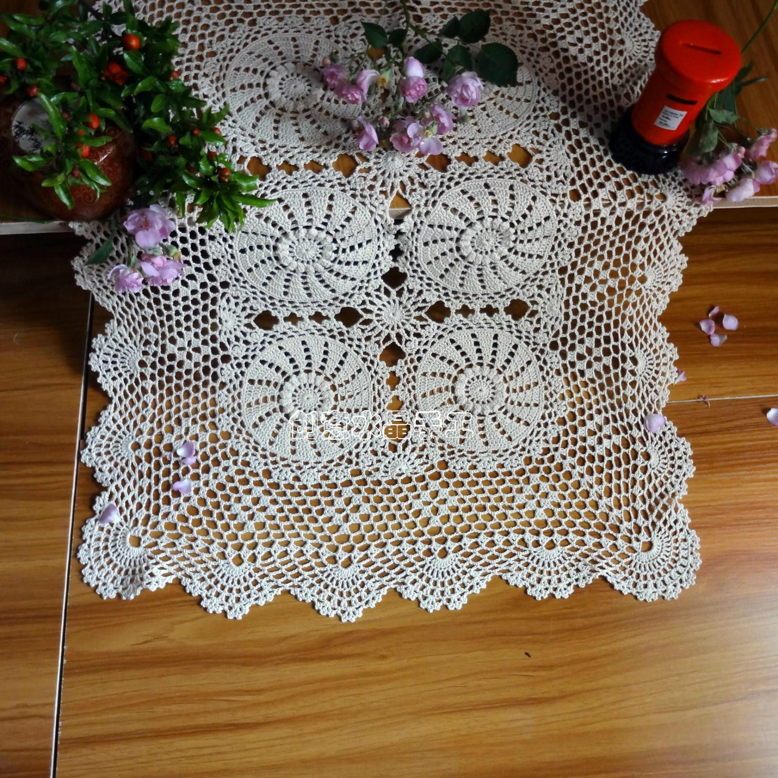 Pure handmade armrest towel crochet tablecloth weaving cotton thread hollow placemat pastoral style cover towel three-dimensional flower sofa cushion