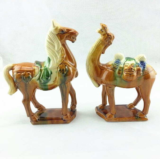 Tang Sancai Horse Ceramics Handicraft Pendulum Pieces Camel Horse Gift Boxes Conference Gift Giao Gift Giao