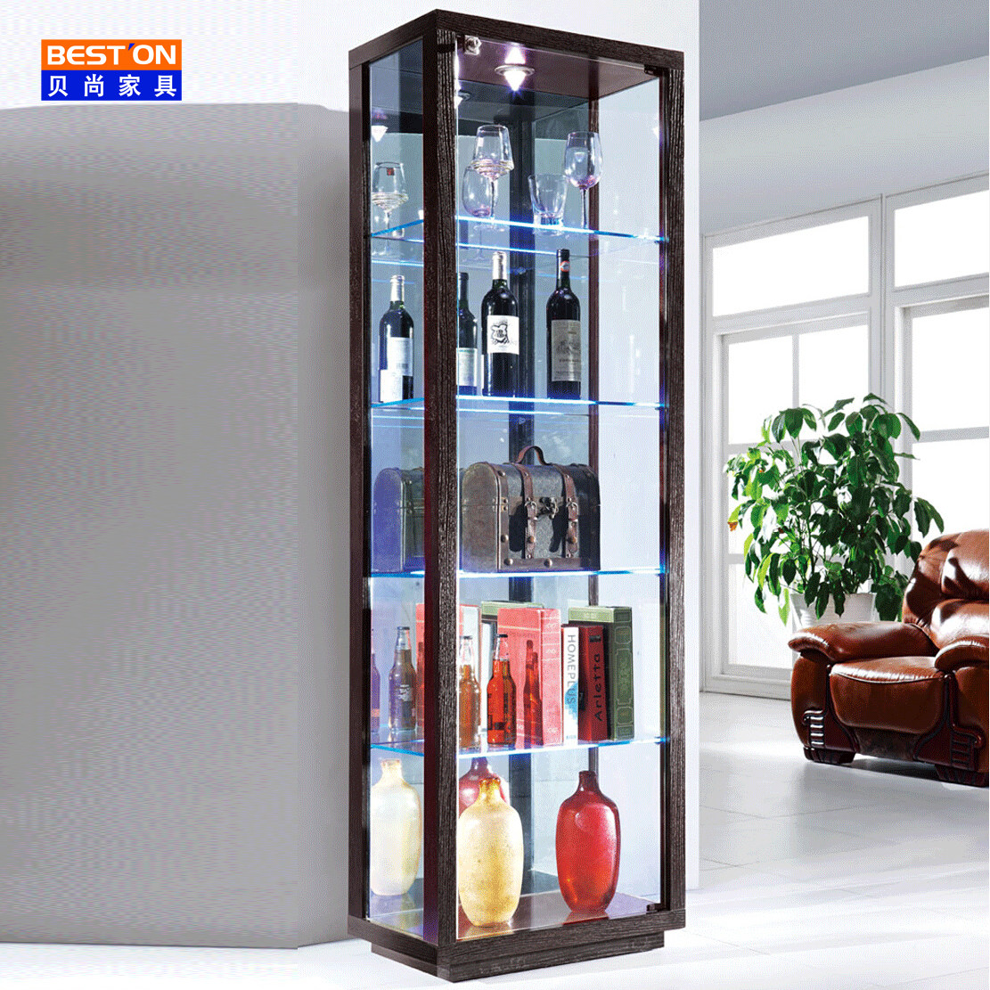 Стеклянный стеллаж витрина для дома - 88 фото