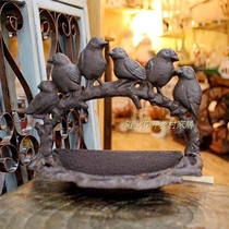 American Nordic country Mediterranean idyllic retro six-Bird cast iron bird basin garden balcony wall-mounted ornaments