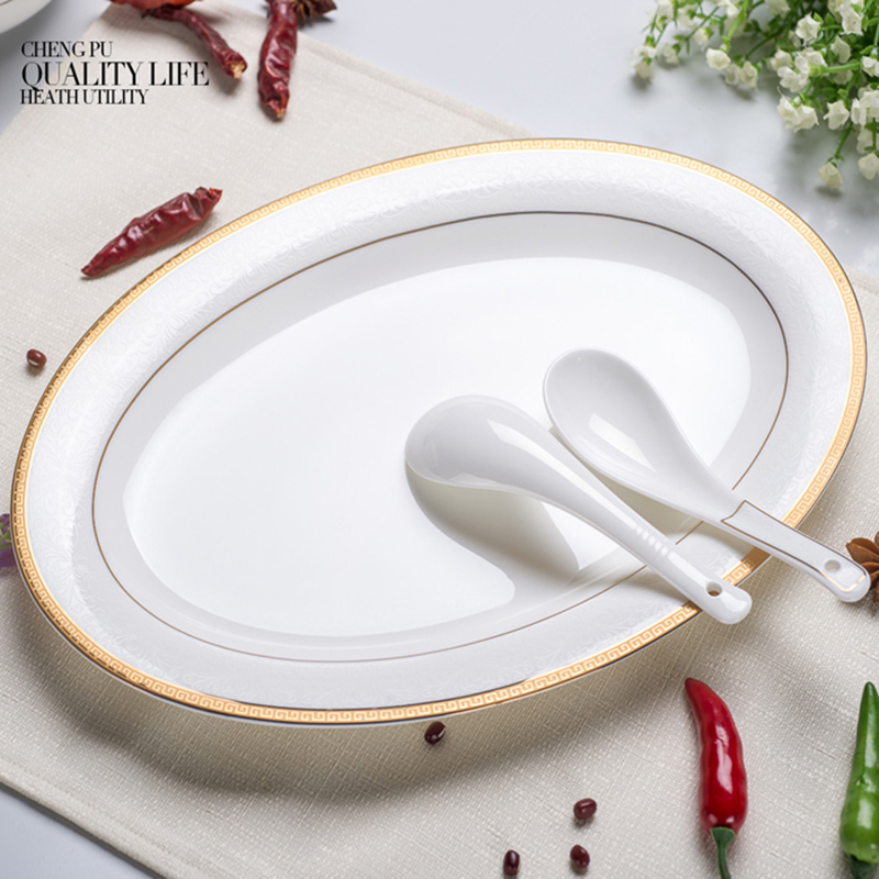 Tangshan 12 inch fish ipads China porcelain plate oval ceramic plate large steamed fish dishes microwave tableware