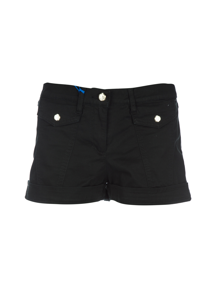 versace jeans 黑色翻盖口袋饰短裤