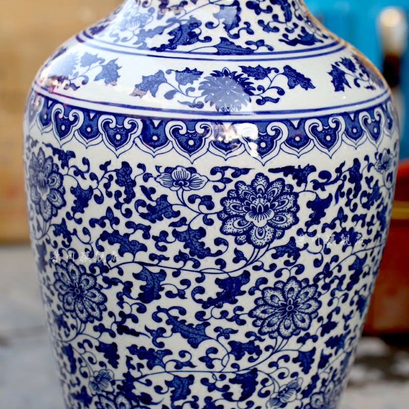Hand - made put lotus flower fish bottle of blue and white porcelain of jingdezhen ceramics landing sitting room feng shui big vase furnishing articles 67 cm