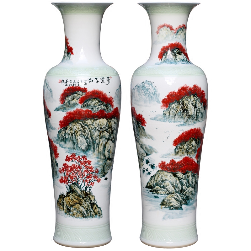 Jingdezhen ceramic full flower arranging landing place adorn article home sitting room hand - made landscape painting big vase