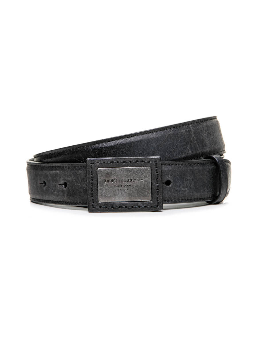 Dolce&Gabbana 深灰色做旧板扣式腰带