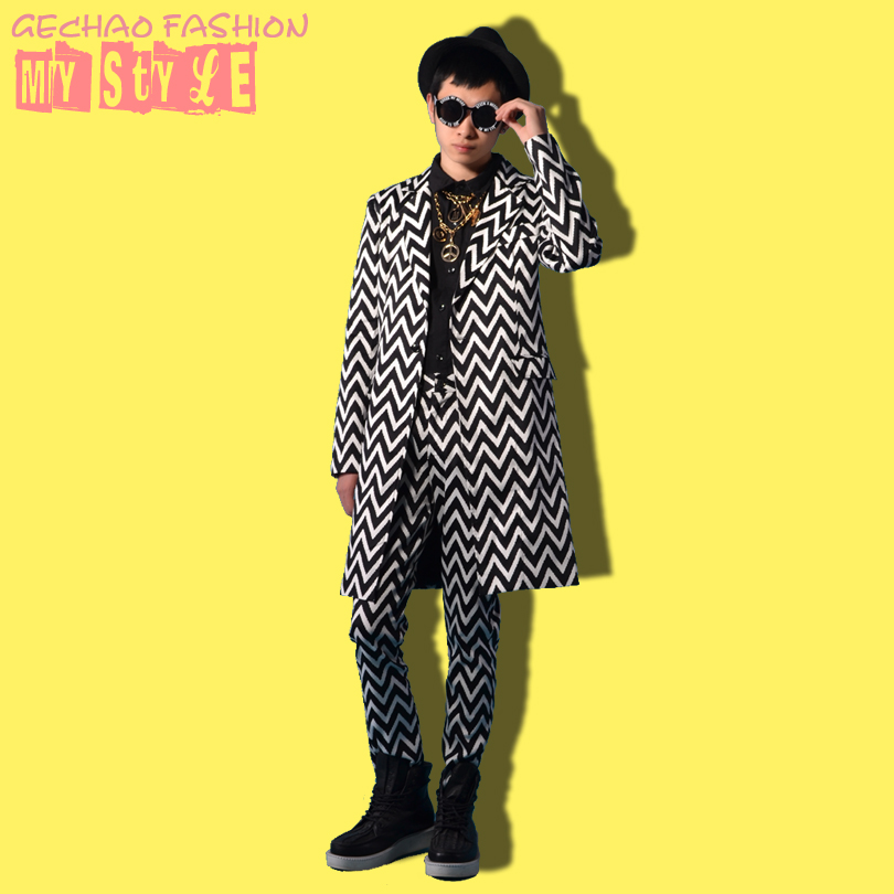 Exclusive ] Nightclub male singer DSDJ Right Zhilong GD personality black and white striped bar performing clothes accessories