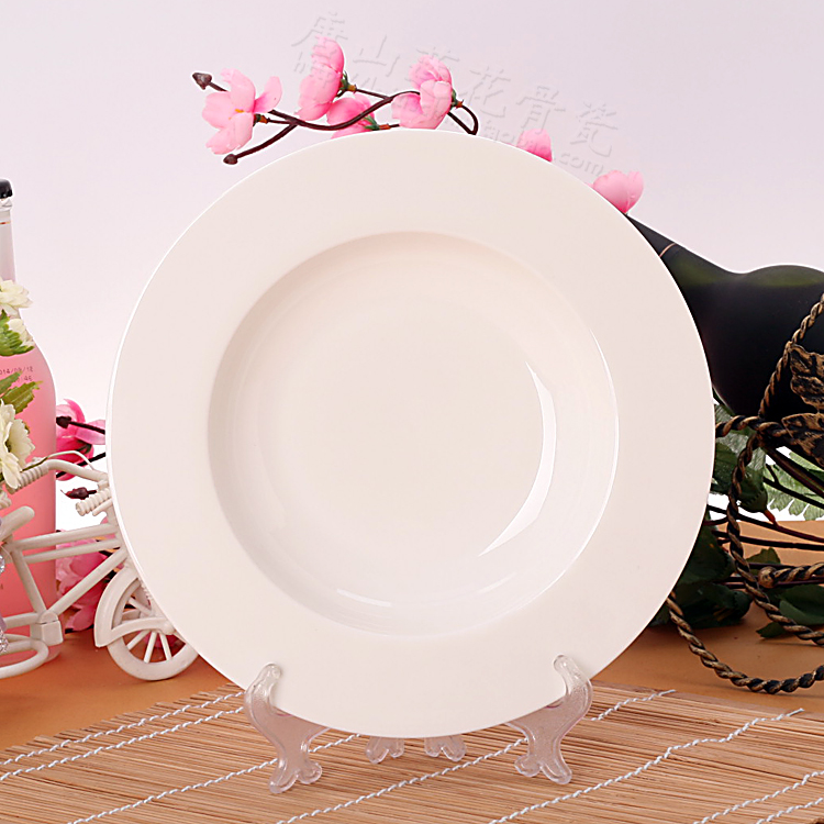 MD23cm soup plate Tangshan pure white bone china transparent bone china deep plate dinner plate oversized ceramic tableware
