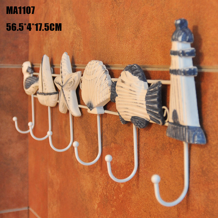 Mediterranean Style Sea Hook Behind Single Creative Door Cute Animal Wall Ornament Coat Hook Towel Hook