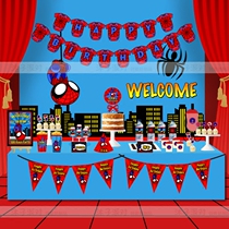 Spider-man hero theme boy birthday full moon 100-day feast Dessert table decoration supplies custom name pull flag