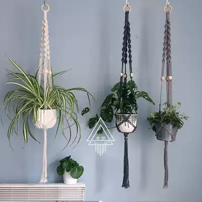 (Home of green plants)Rope woven flower pot lanyard hanging net Green plant tapestry hanging Bed and breakfast wall decoration Wall decoration