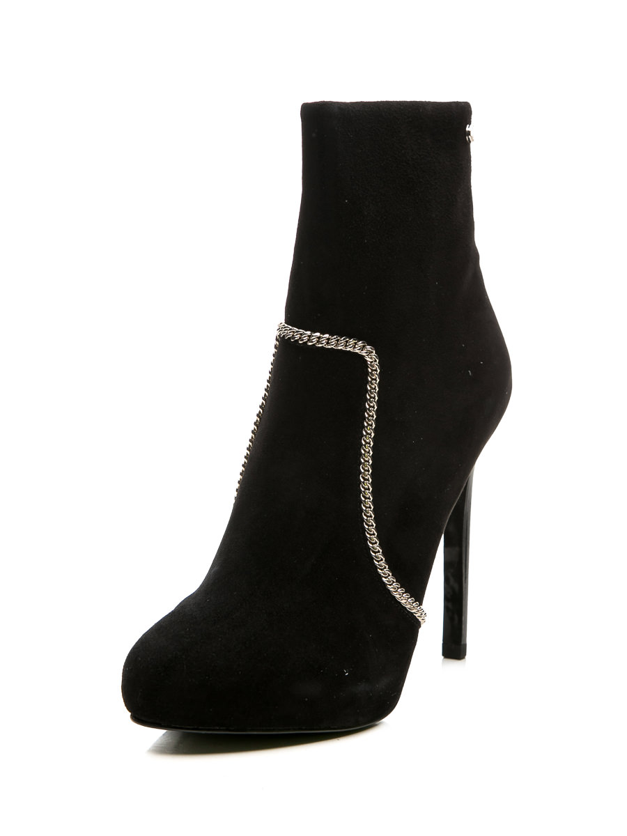 versace jeans 黑色拼金属链条高跟低筒靴