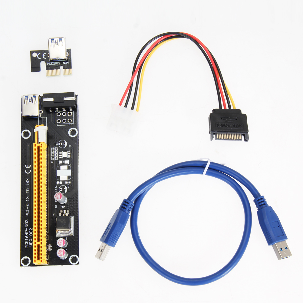 New PCI-E x1 to x16 Aadapter Riser Card USB 3.0 Extender Cable SATA Powered 50cm