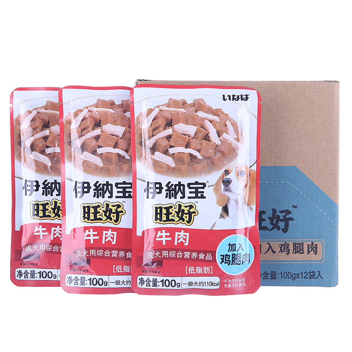 波奇网 宠物狗零食伊纳宝牛肉加鸡腿肉100g*12只装鲜封包狗狗湿粮