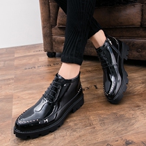 Autumn Winter Bright Black Leather Inner Heightening Mens Shoes 10cm Hair Stylist Leather Shoes Men Heightening Shoes 8cm High Help Business Casual Shoes