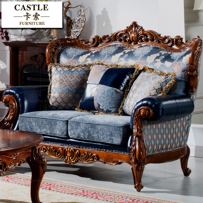 Купить Кожаные кресла и диваны 欧式皮布结合沙发组合客厅全实木真皮布艺老虎椅美式乡村大小户型 Picasso ...