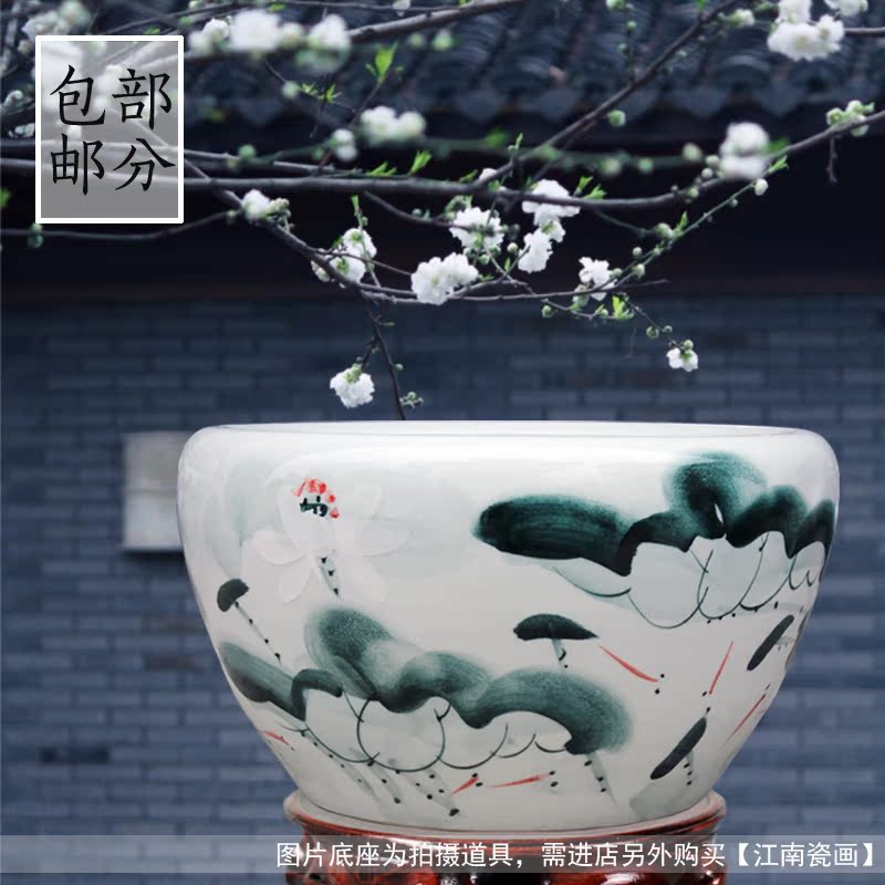  Hand Painted Lotus Cylinders Bowl Lotus Flower Pots Large Size Gold Fish Tank Porcelain Vat Painted Cylinders Ceramic Vat Set to do