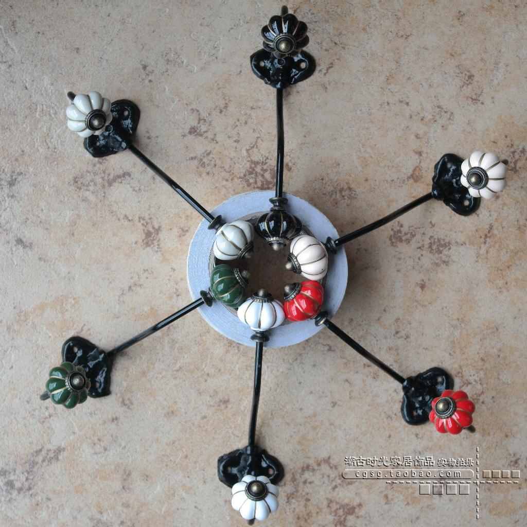 American country vintage old wrought iron gilt pumpkin head ceramic head coat hook clothes decoration wall hanging clothes hanging