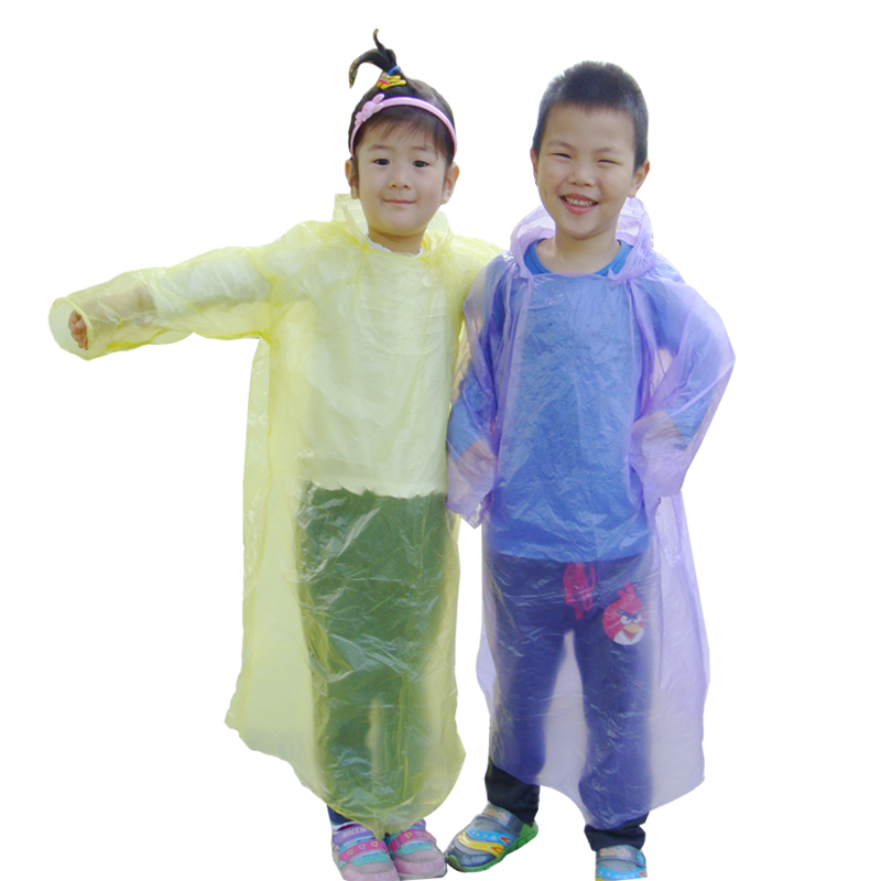 New material Tourist portable children Disposable Raincoats Thickened Kid Student Sleeve Heads Transparent Rain Cape 10 pieces