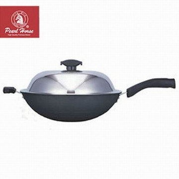 【日本宝马】黑瓷釉不沾单把炒锅 40cm JA-A-008台湾官网直邮进口