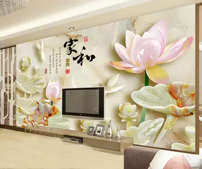 TV background wall tile jade carving lotus picture background wall 3D imitation jade stone home rich tile background wall