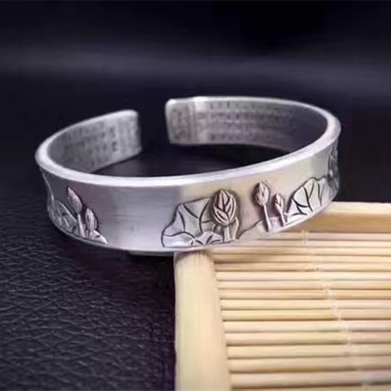 yoyo family foot silver 999 retro lotus heart warp bracelet