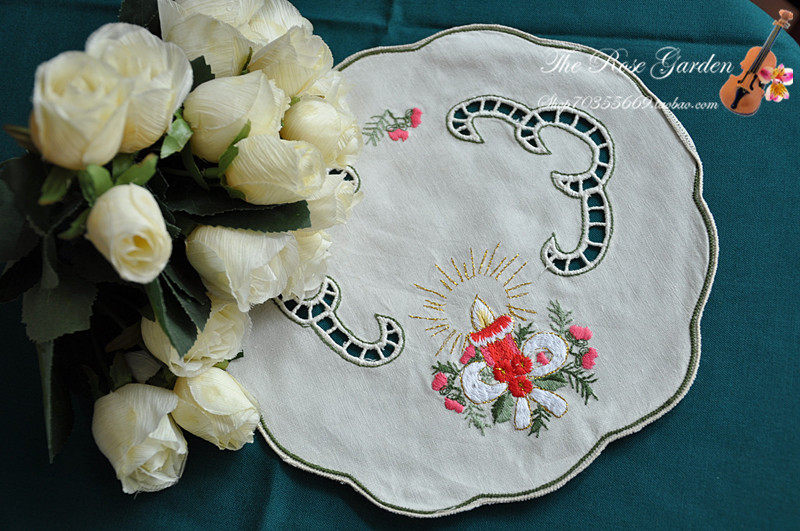 (Rose Garden) Exports Europe and America * Natural Colors Pure Cotton Cloth Christmas Green Side Round Cup Cushion Ornament Cushion