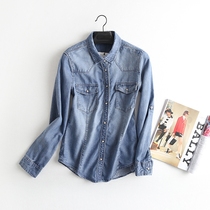 Spring fall new Korean version College Wind Slim Long Sleeves Soft Tenny Silk Denim Shirt Woman 100 Hitchhiking Lining Clothing Tide