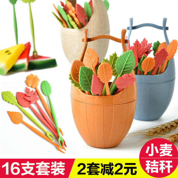 Creative fruit fork suit Korean plug-in fruit sign small fork Home Children's baby Safe try and eat fork