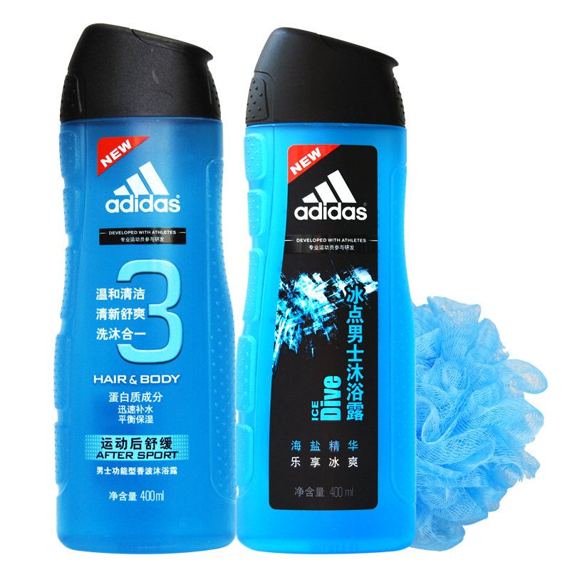 阿迪达斯男士沐浴露套装冰点400ml 洗发沐浴二合一运动后舒缓包邮